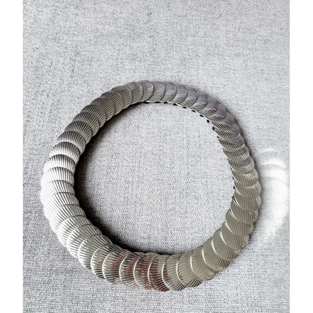 Vintage Art Deco Silver Scallop Seashell Scale Stretch Belt Statement Elastic